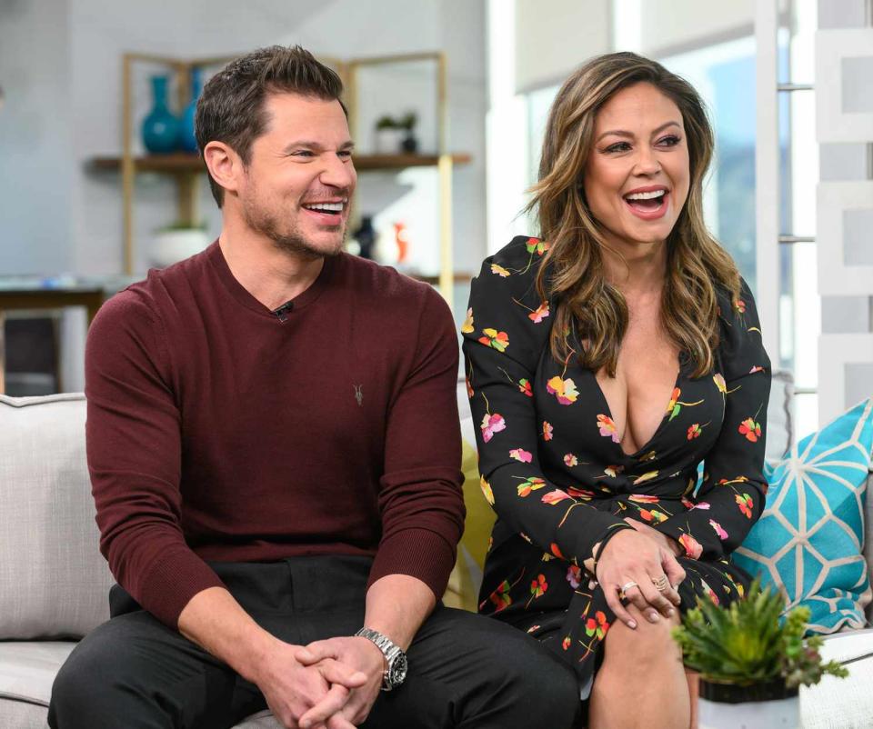 Nick Lachey and Vanessa Lachey discuss their new show "Love is Blind," with on the set of E! Daily Pop