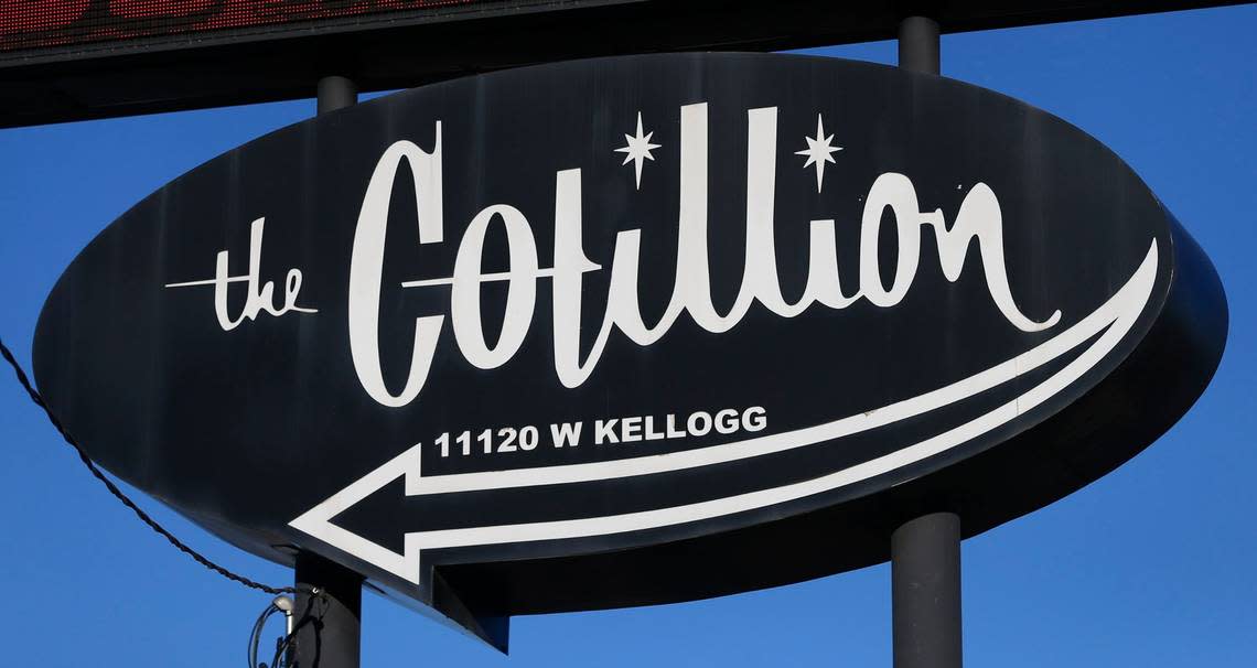 A sign outside the Cotillion. Though the sign is newer, it still has the vintage starbursts that can be found in other places at the 1960 venue.