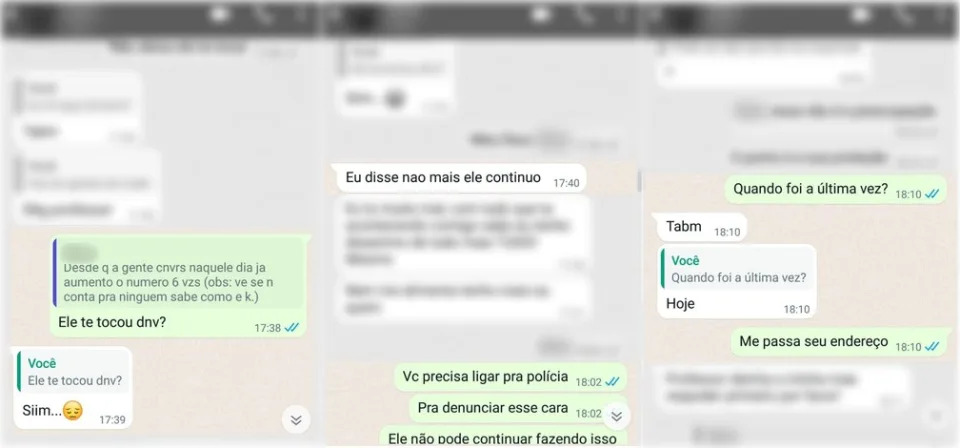 Mensagens trocadas entre a garota e o professor - Foto: WhatsApp/Reprodu&#xe7;&#xe3;o