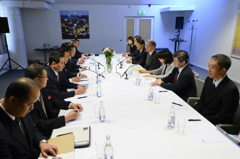 Japan and North Korea's delegation meet in Stockholm, Sweden, on May 26, 2014, to discuss a range of issues including abduction of Japanese nationals and North Korea's nuclear weapons programme