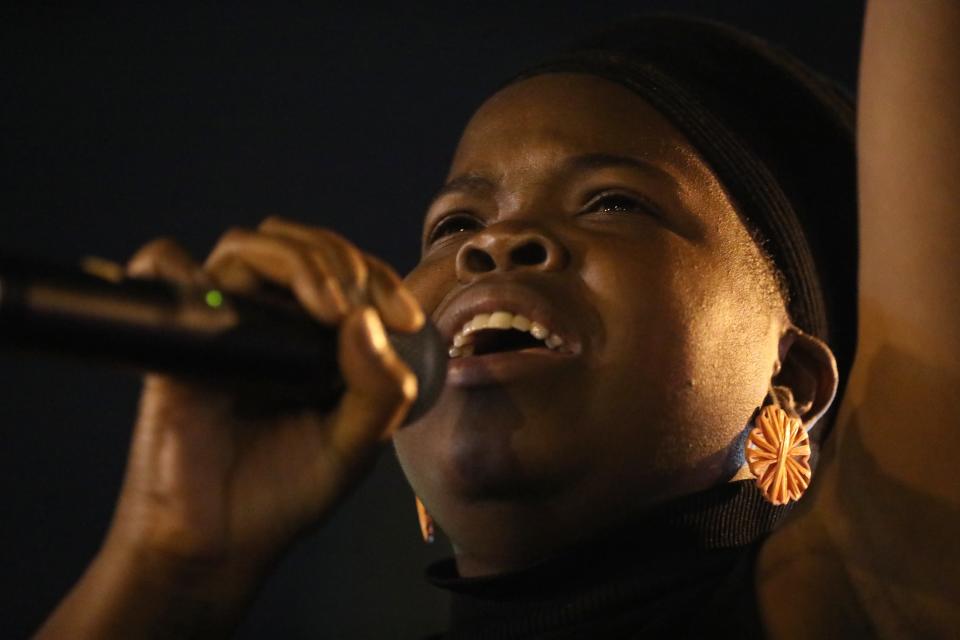 Danielle Ponder sang at a celebration of Daniel Prude's life on Jefferson Ave. in Rochester on Sept. 10, 2020. Prude's family traveled from Chicago to attend. Ponder is a recording artist, activist and attorney for the Monroe County Public Defender's office.