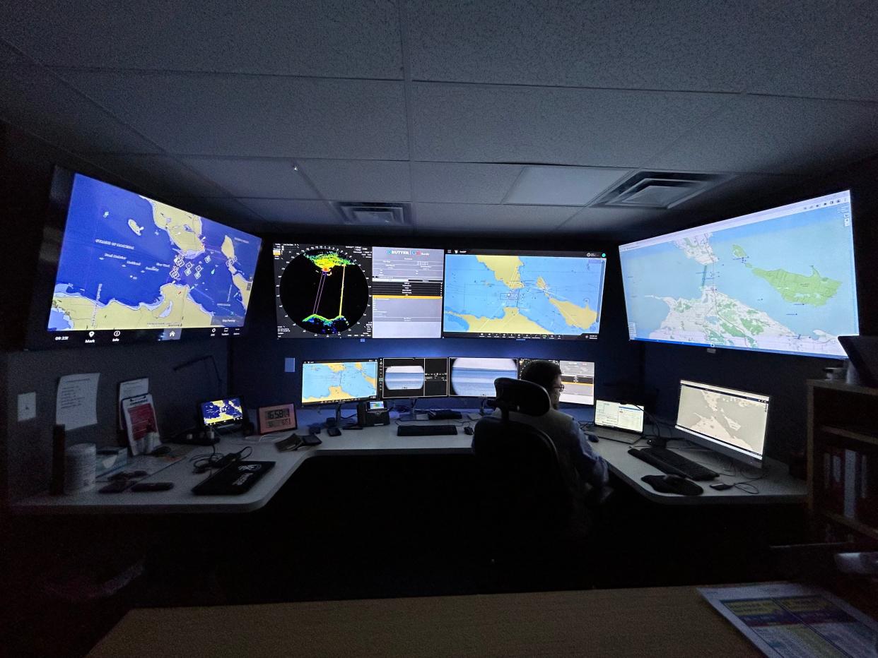 An Enbridge monitoring station tracking the Line 5 oil pipeline passing through the Straits of Mackinac.