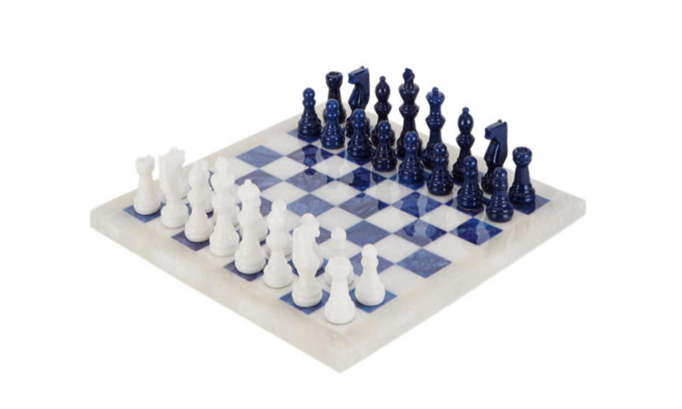 <p>Scali Salvatore SRL marbled alabaster chess set, $290, <a href="http://www.barneys.com/scali-salvatore-srl-marbled-alabaster-chess-set-502640964.html#prefn1=productAccess&prefv1=isPublic&start=19" rel="nofollow noopener" target="_blank" data-ylk="slk:Barneys;elm:context_link;itc:0;sec:content-canvas" class="link ">Barneys</a></p>