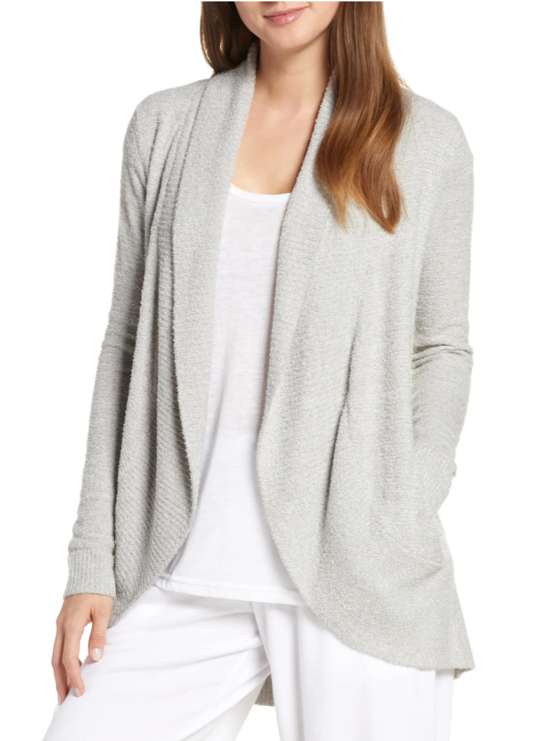 Barefoot Dreams Women’s CozyChic Lite Circle Cardigan in He Pewter/Pearl