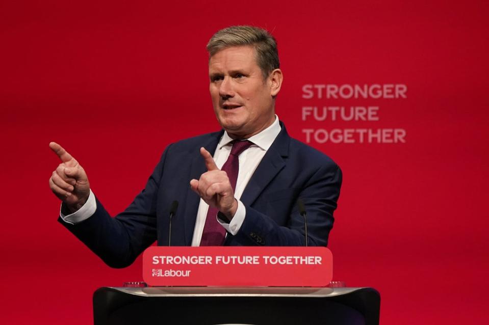 Labour party leader Sir Keir Starmer delivers his keynote speech at the Labour Party conference in Brighton (Andrew Matthews/PA) (PA Wire)