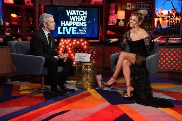 andy cohen and ariana madix on the set of watch what happens live