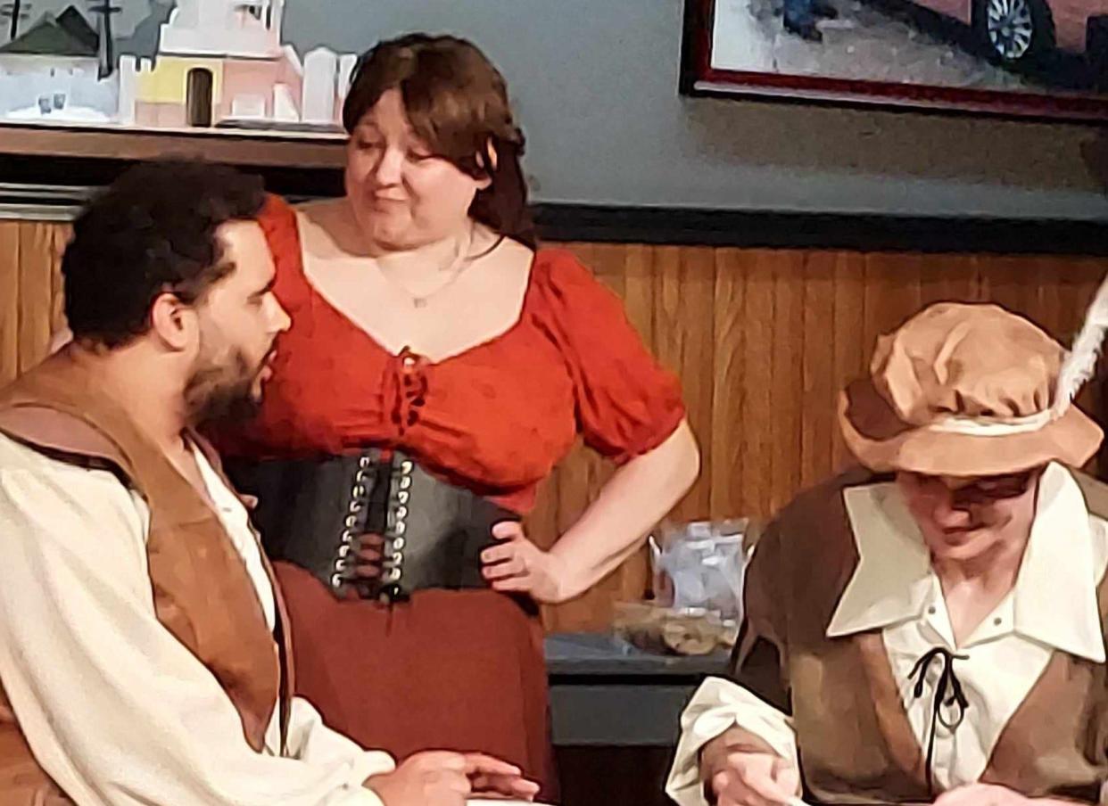 Brandon Carroll (from left), Erin LaFond and Zach Glaeser in The Masquers' 'Something Rotten!'
