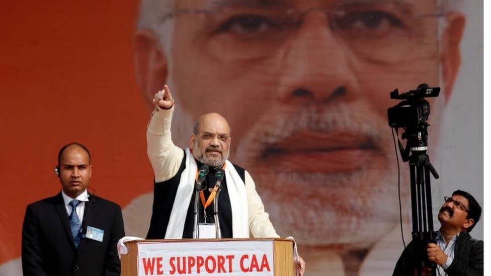 India's Home Minister Amit Shah addressed a rally in support of a new citizenship law, in Lucknow