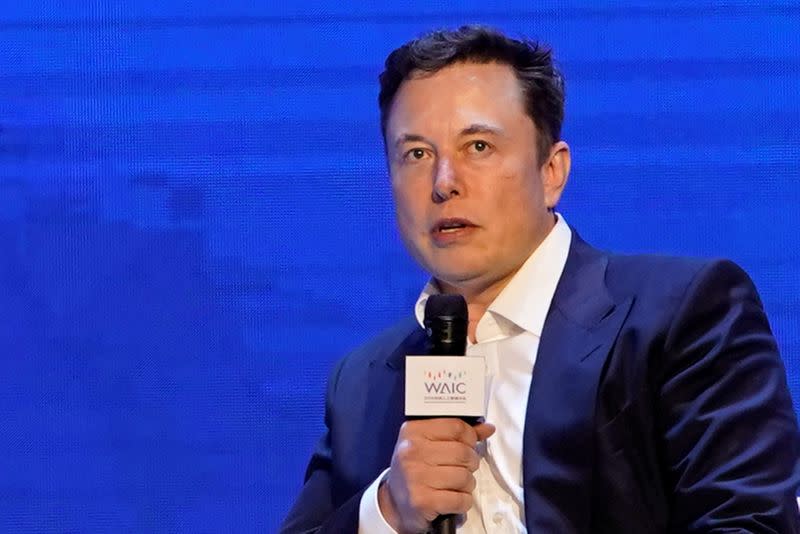 FILE PHOTO: Tesla Inc CEO Elon Musk attends the World Artificial Intelligence Conference (WAIC) in Shanghai