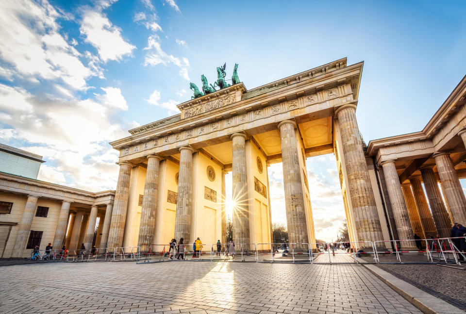 Brandenburg Gate at sunset with solar flare. (Photo: Gettyimages)