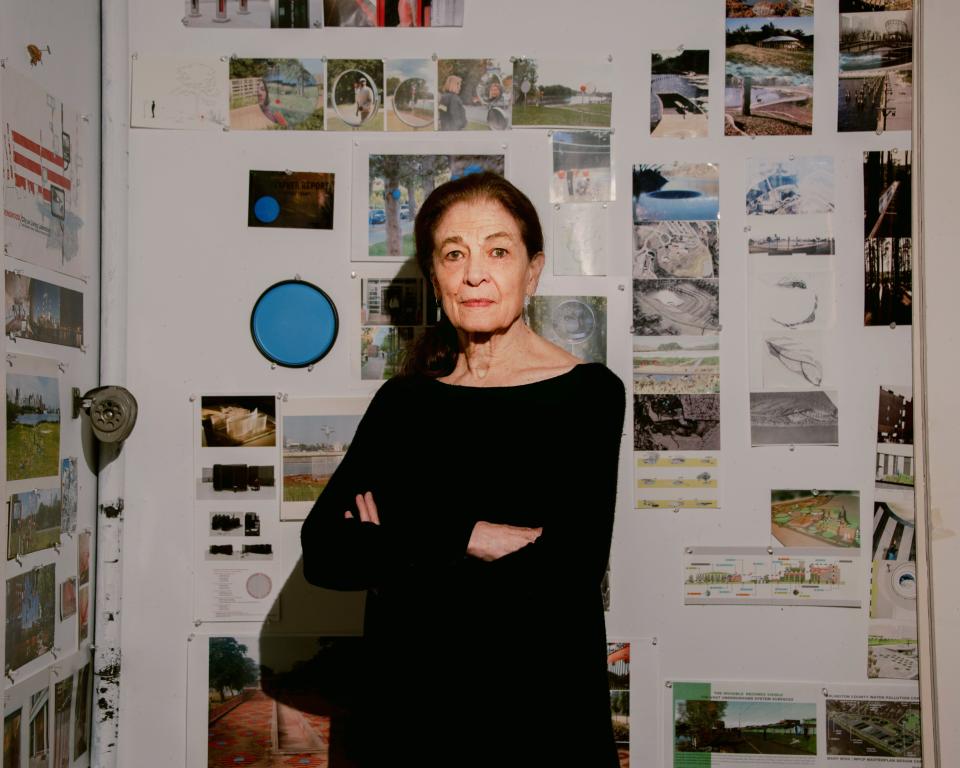 Artist Mary Miss poses in her studio in the Tribeca neighborhood in New York City on Jan. 20, 2024. Miss' art installation "Greenwood Pond: Double Site" will be removed from Greenwood Park in Des Moines later this year.