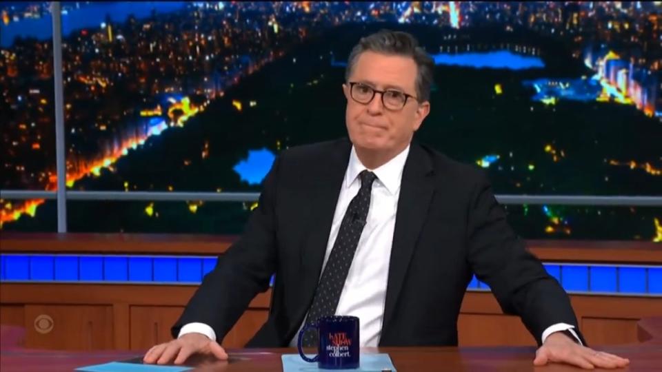 In a clip posted to X (formerly Twitter), the usually peppy host can be seen sitting at his desk as he delivers the closing remarks for the episode. The Late Show with Stephen Colbert
