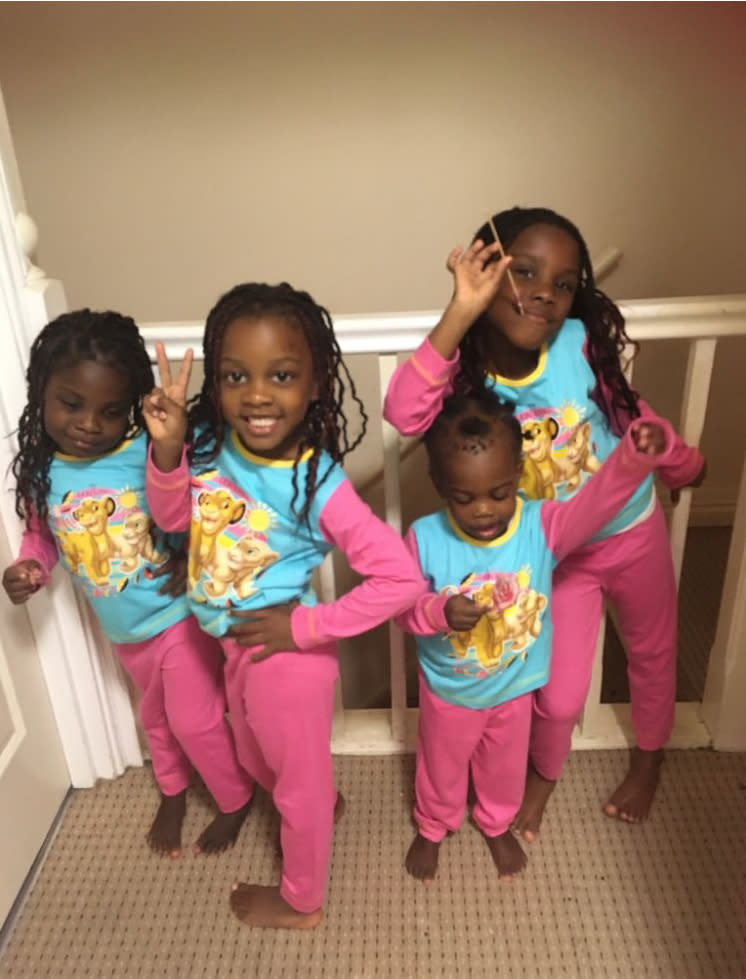 Mum-of-four Lobeh Osagie-Asiah (whose daughters are pictured here) says it's important women suffering from postnatal psychosis realise it's not their fault. (Supplied)