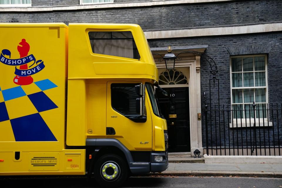 Packing up: the removal van stands ready outside No 10 (PA)