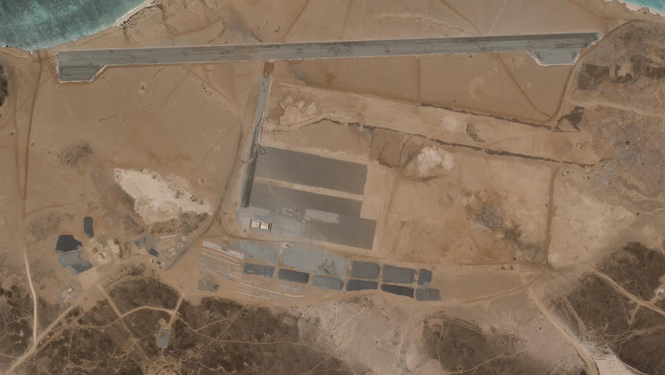 A satellite photo of a mysterious air base on Yemen's Mayun Island, being built on  April 11, 2021.