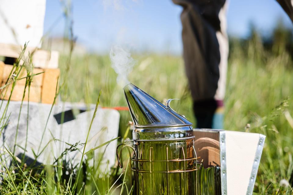 The smoker is seen at Deseret News features writer Collin Leonard’s beehive in Park City on June 21, 2023. | Ryan Sun, Deseret News