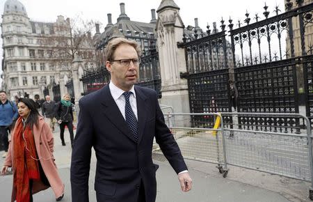 British Member of Parliament Tobias Ellwood walks past Carriage Gates as he arrives at the Houses of Parliament, following a recent attack in Westminster, London, Britain March 24, 2017. REUTERS/Darren Staples