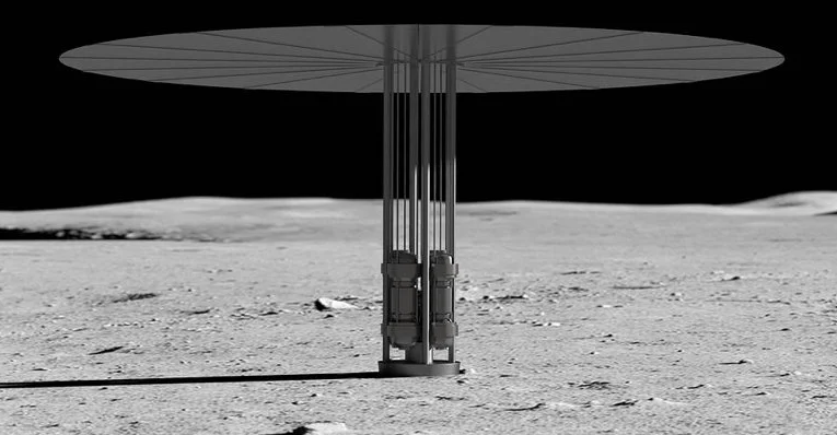 Ilustración de un micro-reactor nuclear conceptual ubicado en la superficie de la luna. (Crédito imagen: NASA).