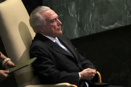 President Michel Temer of Brazil waits to speak during the 71st United Nations General Assembly in Manhattan, New York, U.S. September 20, 2016. REUTERS/Carlo Allegri