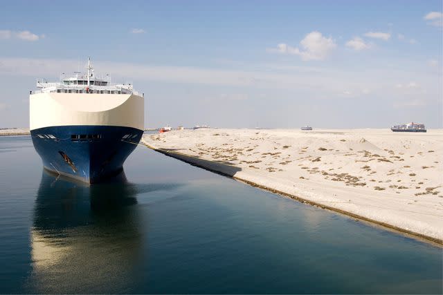 <p>Getty</p> A ship in the Suez Canal