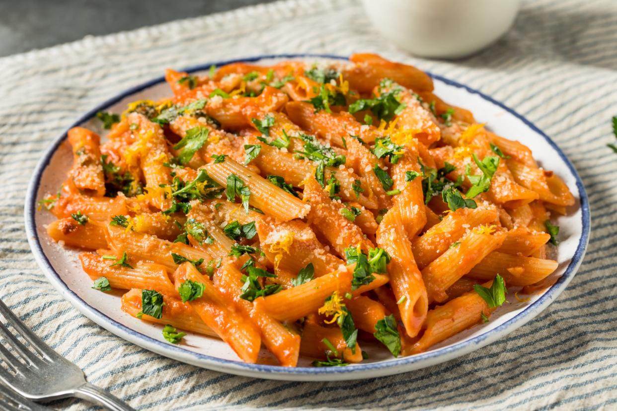Homemade Vermouth Penne Pasta with Tomato and Cheese