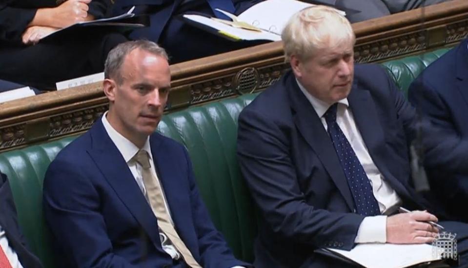 Foreign Secretary Dominic Raab with Prime Minister Boris Johnson (House of Commons/PA) (PA Wire)