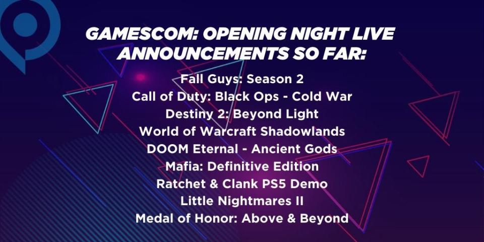 All the games being shown so far during the Opening Night Live (Gamescom)