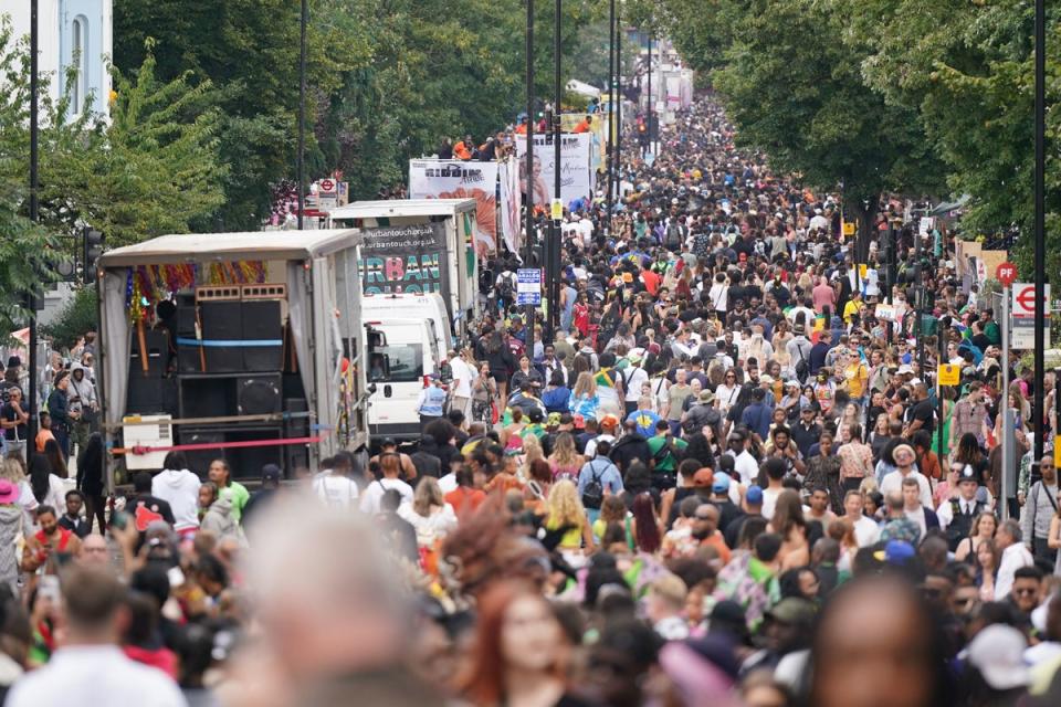 Huge crowds descended on west London for the start of Carnival (PA)