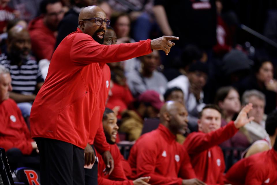 Head coach Mike Woodson of the Indiana Hoosiers gestures during the second half against the Rutgers Scarlet Knights at Jersey Mike's Arena on January 9, 2024 in Piscataway, New Jersey. Rutgers defeated Indiana 66-57.