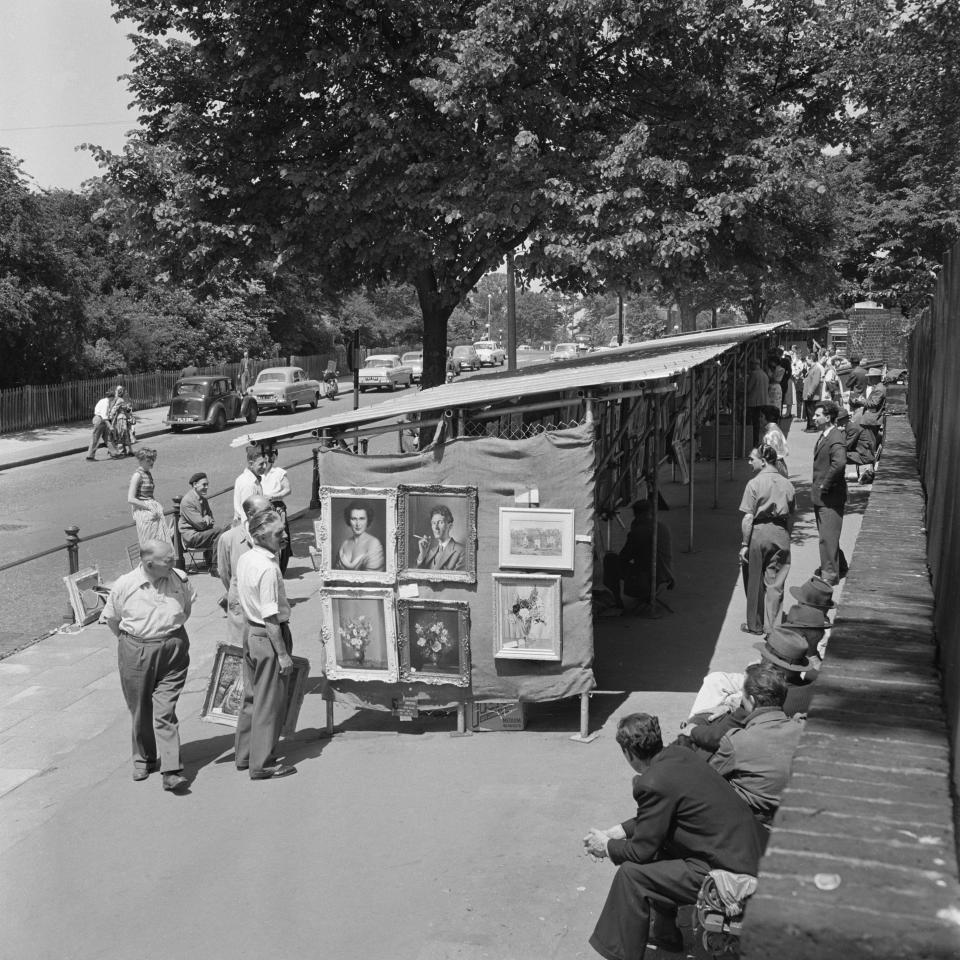 Open-air art exhibition, Hampstead, London, 1960-1965. Artist: John Gay Open-air art exhibition, Hampstead, London, 1960-1965. (Photo by English Heritage/Heritage Images/Getty Images)  - Getty