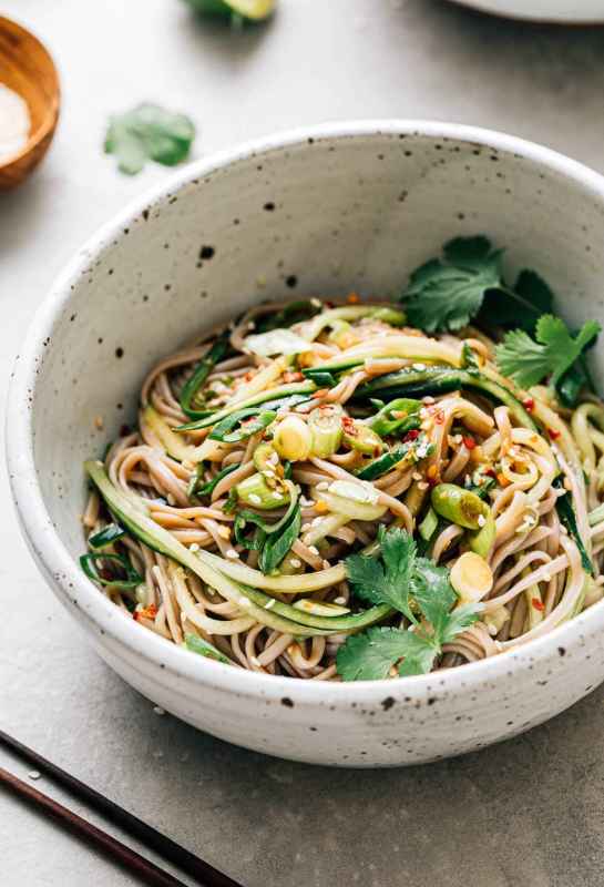<p>Soba noodle salad with julienned cucumber and sesame-ginger scallion sauce is light, refreshing and delicious! It’s the best summer fare for a light vegan lunch or dinner!</p><p><strong>Get the recipe: <a href="https://simple-veganista.com/soba-cucumber-noodles/" rel="nofollow noopener" target="_blank" data-ylk="slk:Sesame Ginger Cucumber Soba Noodle Salad;elm:context_link;itc:0;sec:content-canvas" class="link "><em>Sesame Ginger Cucumber Soba Noodle Salad</em></a></strong></p>