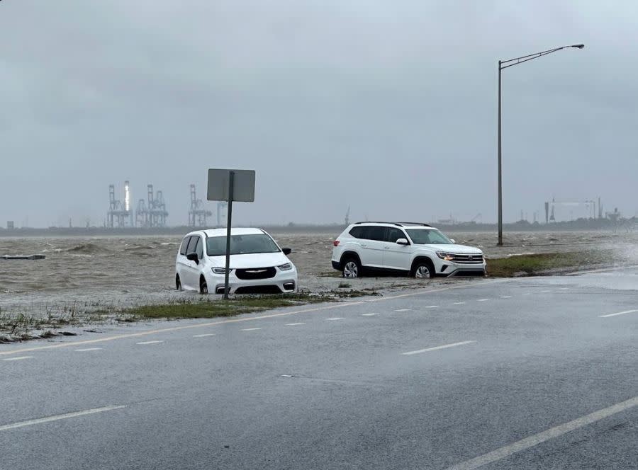 Cars in floodwater on the Causeway
