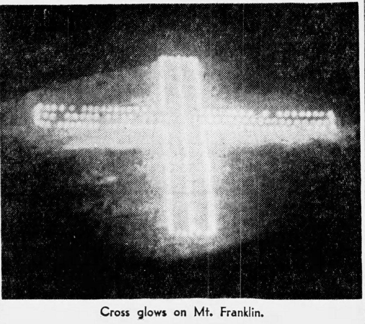 Apr 4, 1958: Easter Cross glows on Mt. Franklin.