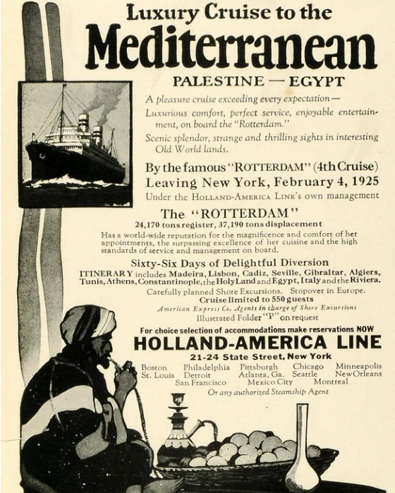 Poster for the 1925 voyage on Holland America Line&#x002019;s Rotterdam IV ship.