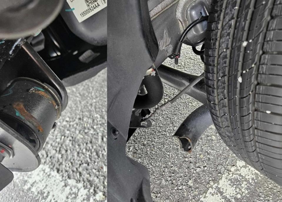 Broken rear axle on the Chery Omoda 5. — Picture via Facebook/Stephanie