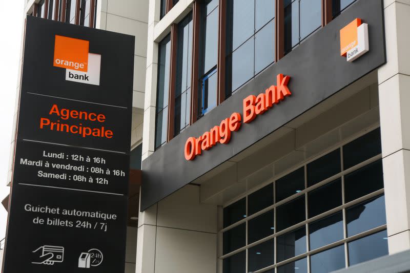 A bank of the French mobile operator Orange is pictured in Abidjan, Ivory Coast