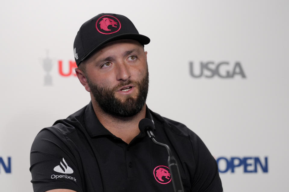 Jon Rahm, of Spain, speaks during a news conference at the U.S. Open golf tournament Tuesday, June 11, 2024, in Pinehurst, N.C. (AP Photo/Matt York)