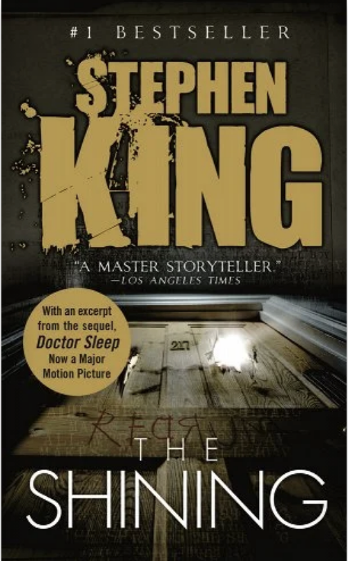 Cover of Stephen King's "The Shining" with a creepy hallway and text for the sequel "Doctor Sleep."