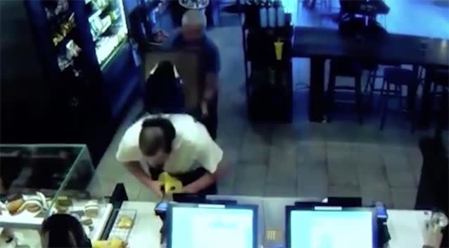 The customer hits the thief with a chair. Source: Fresno Police