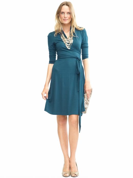 3/4-sleeve faux-wrap dress, $98