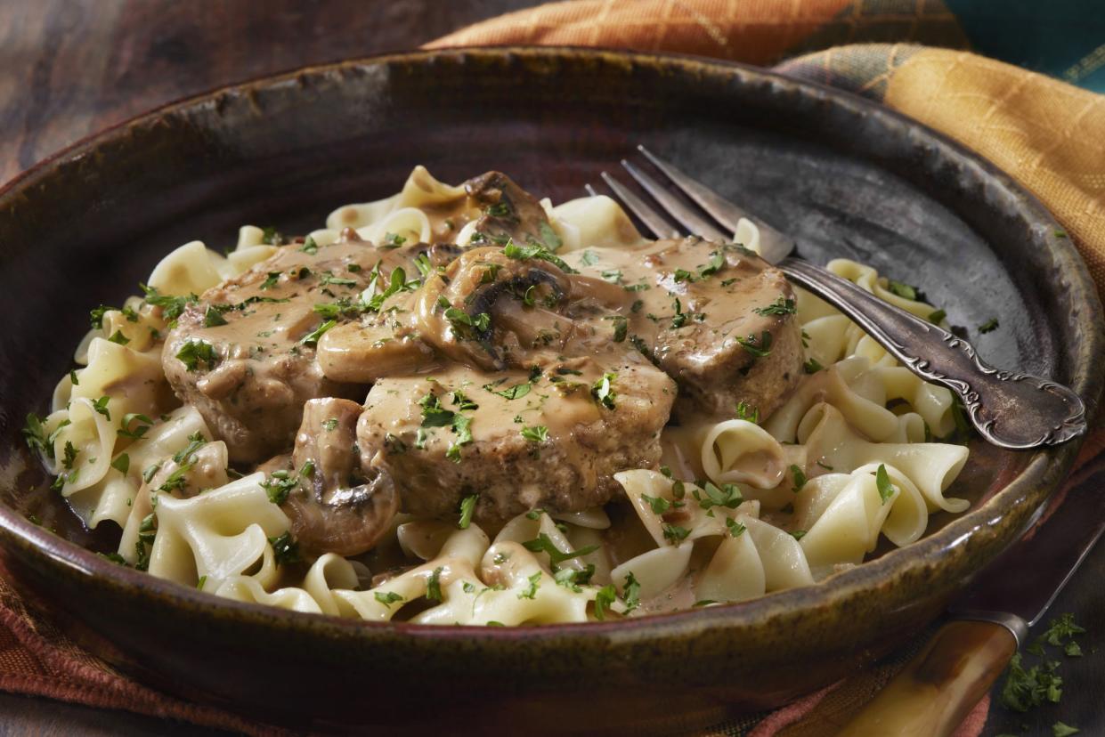 Pork Tenderloin Medallions in a Creamy Mushroom Sauce with Egg Noodles