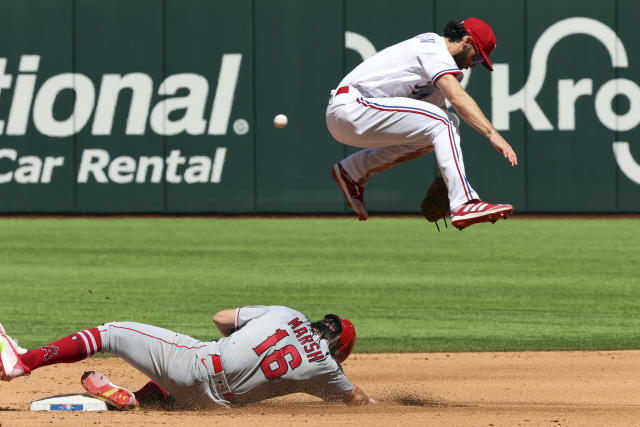 Anaheim, California, USA. 22nd April, 2013. Angels' Mike Trout #27 during  the Major League Baseball game between the Texas Rangers and the Los  Angeles Angels of Anaheim at Angel Stadium in Anaheim