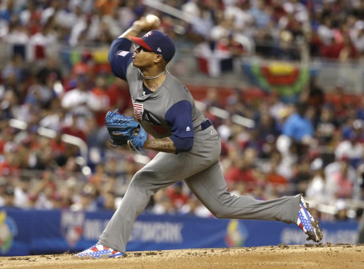 Marcus Stroman had a start to remember for the United States on Saturday. (Lynne Sladky/AP)