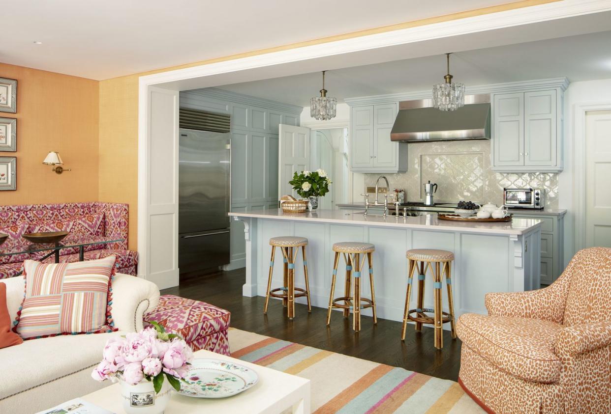 fresh shades of apricot and aqua awaken a ground floor kitchen and breakfast room