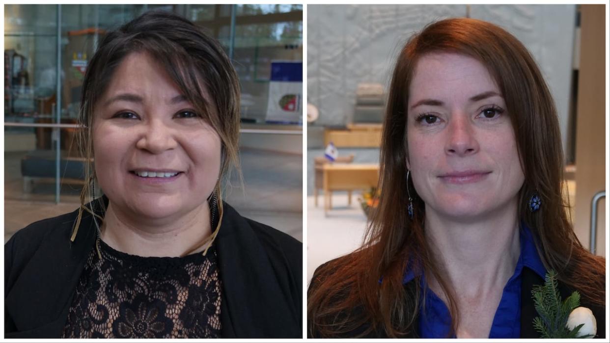 Paulie Chinna, left, and Katrina Nokleby were both N.W.T. MLAs when members of the public filed complaints against them. Those complaints have now been dismissed by the territory's integrity commissioner.  (CBC - image credit)