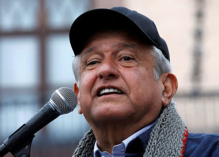 Mexican presidential pre-candidate Andres Manuel Lopez Obrador of the National Regeneration Movement (MORENA) gives a speech to supporters during a pre-campaign rally in Queretaro, Mexico February 9, 2018. REUTERS/Henry Romero