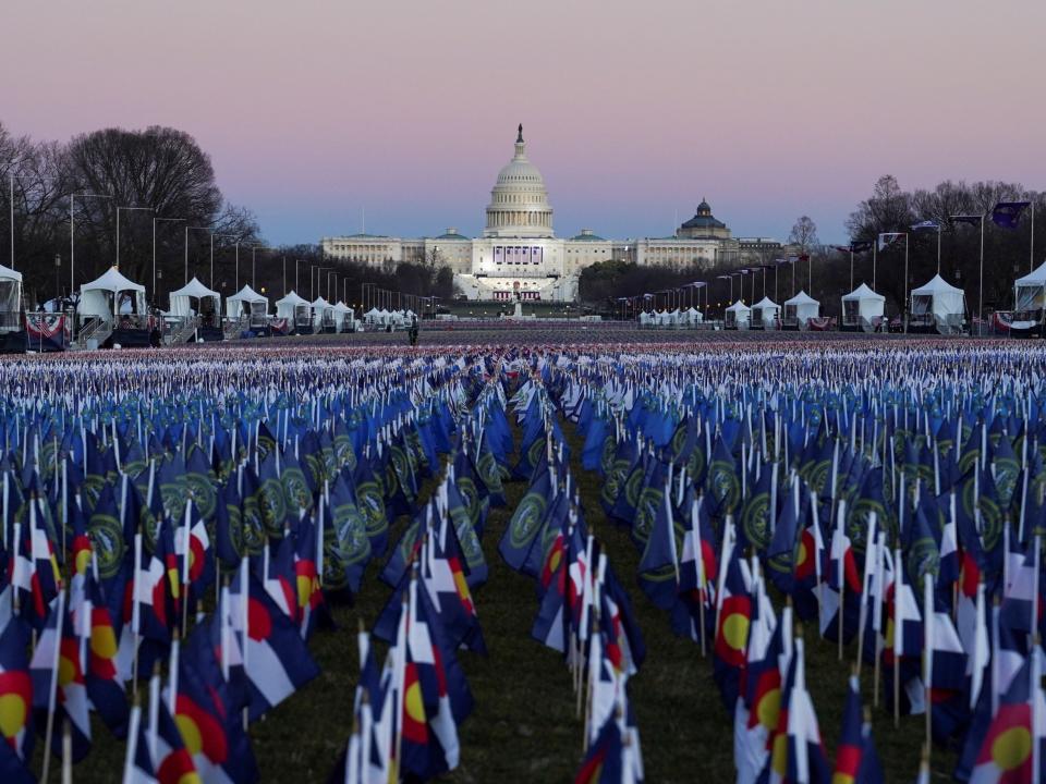 The ‘Field of Flags’ on the National Mall in front of the Capitol building, representing those not able to attend the celebrations due to the Covid-19 pandemicREUTERS