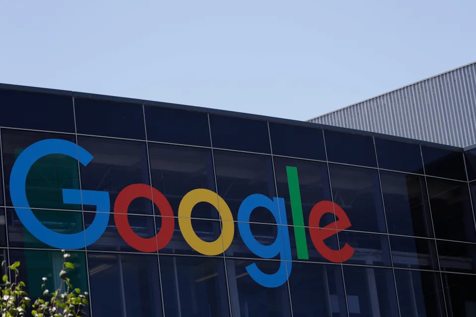The Google logo is seen at the company's headquarters in Mountain View, California,