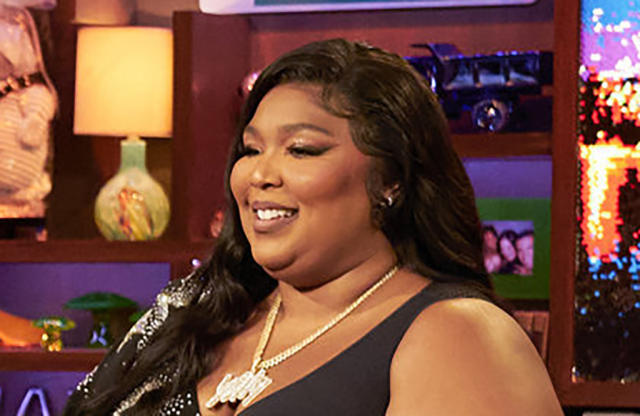 Lizzo Teaches Andy Cohen How to Twerk in a Starry Black Yitty Dress and  Metallic Silver Ballet Heels on 'Watch What Happens Live