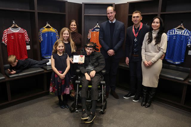 <p>PHIL NOBLE/POOL/AFP via Getty Images</p> Prince William during his visit to Leeds, to pay tribute to Rob Burrow and Kevin Sinfield on January 11, 2024.